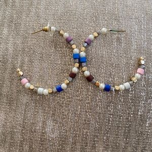 Handmade beaded wire hoop earrings